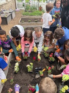 Northeast students planting in the school garden