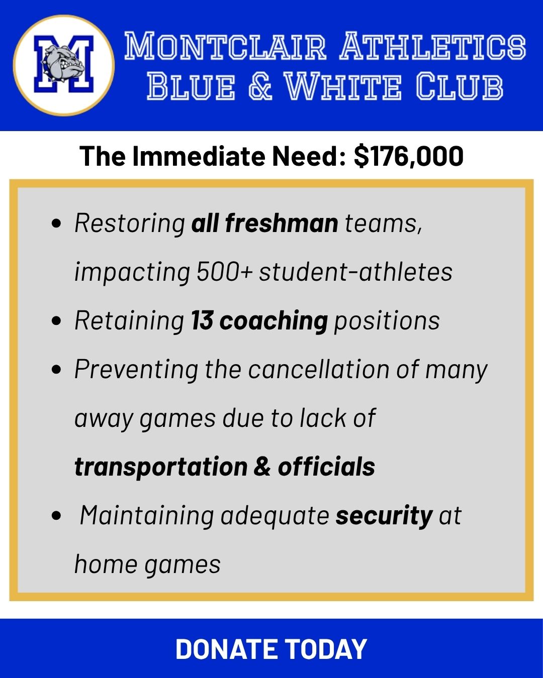 Save Mountie Sports — Montclair Blue & White Club fundraiser