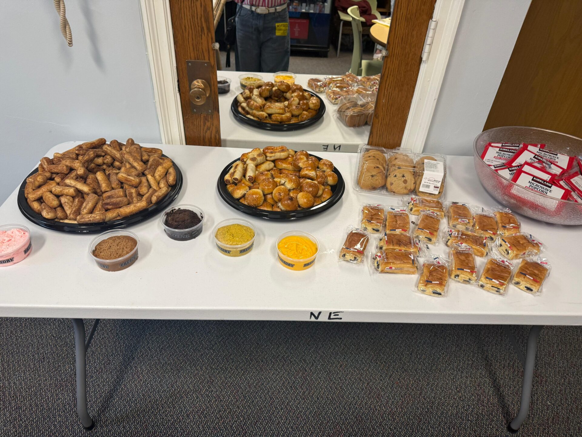 Food laid out for a monthly teacher appreciation lunch