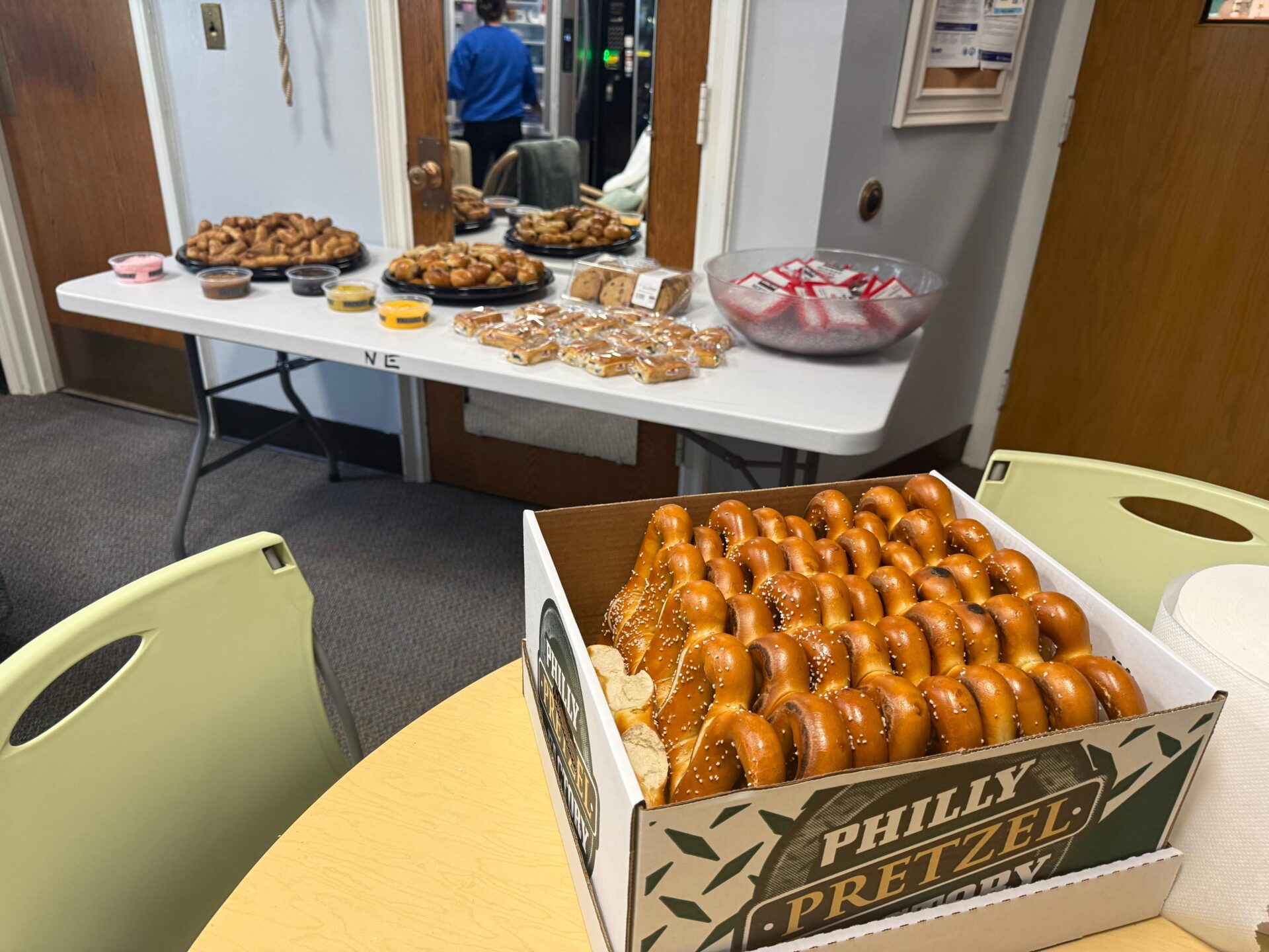 A monthly teacher lunch spread provided by a grade level